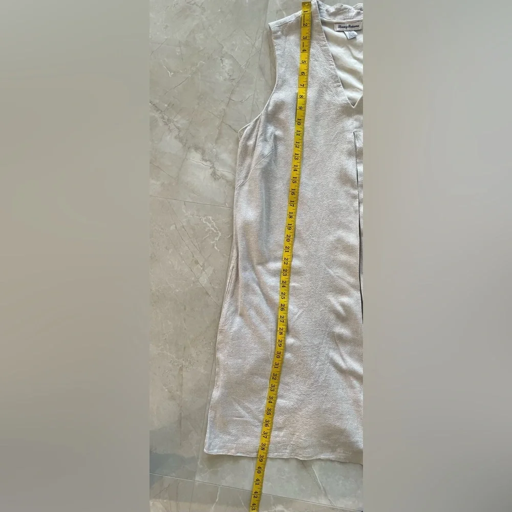 Tommy Bahama Dress Size Large Tan Linen Blend 2 Front Pockets Cotton Lined - Picture 2 of 6